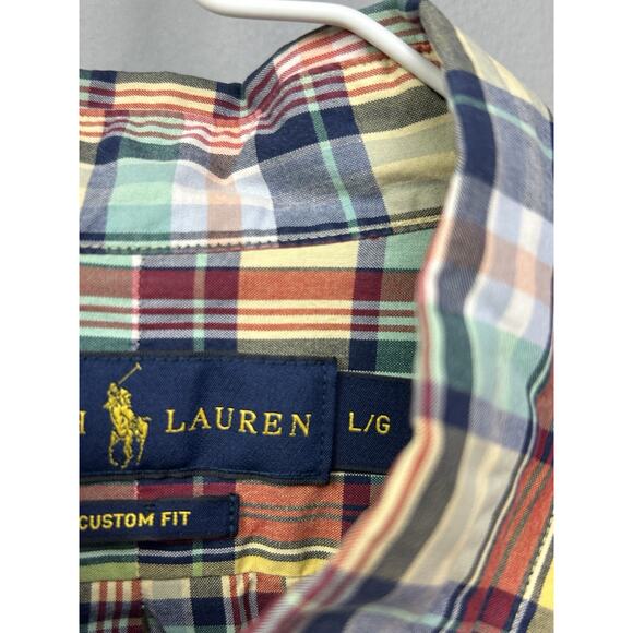 Ralph Lauren Shirt Mens Large Yellow Plaid Custom Fit Cotton Blue Pony Preppy - Picture 5 of 7